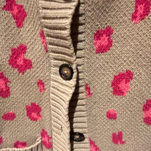 Hannah Andersson Tan Cardigan with Pink Leopard Print - Picture 3 of 4